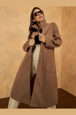 Styli Women Patch Pocket Midi Length Oversized Coat