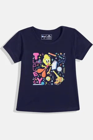 Eteenz Girls Tweety Printed Pure Cotton T-shirt
