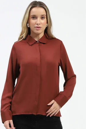 MADAME Women Spread Collar Solid Casual Shirt