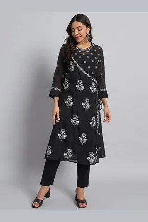 akheri Women Ethnic Motifs Embroidered Flared Sleeves Chikankari Kurta