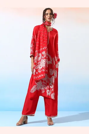 Bani Women Floral Printed Regular Pure Silk Straight Kurta with Palazzos & Dupatta
