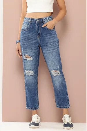 HARVARD Women Boyfriend Fit High-Rise Mildly Distressed Light Fade Stretchable Jeans