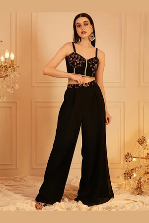 indo street Embroidered Top & Palazzo With Shrug Co-Ords
