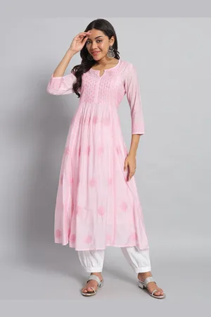 akheri Women Embroidered Chikankari Anarkali Kurta