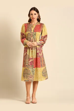 De Moza Print Crepe Women A-Line Midi Dress