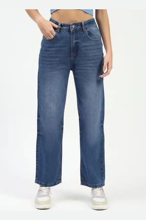 MADAME Women Straight Fit Low Distress Light Fade Jeans