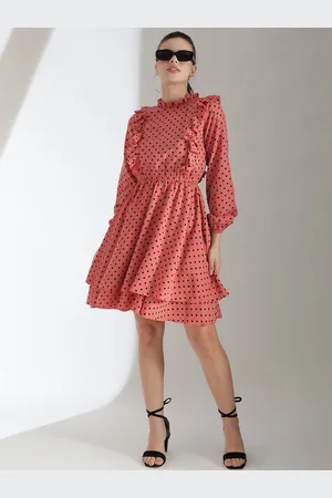 KOTTY Women Polka Dots Printed Puff Sleeve Fit & Flare Dress