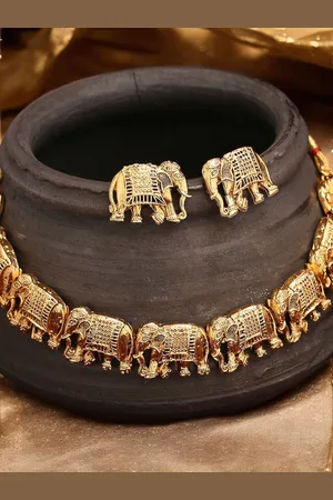 Anouk Elephant Design & Choker Ethnic Temple Necklace and Earrings
