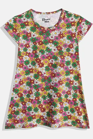Eteenz Girls Floral Printed Cap Sleeves Pure Cotton A-Line Dress
