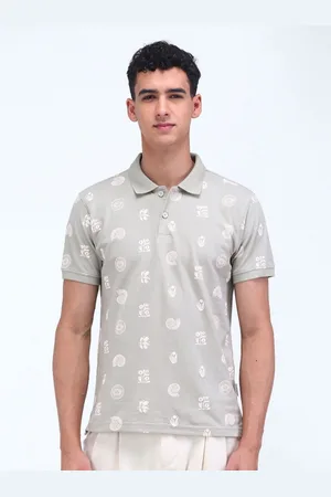 Flying Machine Men Conversational Printed Polo Collar Cotton T-shirt
