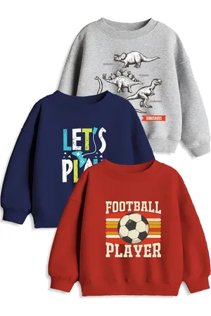 Minicult Unisex Kids Pack Of 3 Typography Printed Round Neck Cotton Pullover Sweatshirts