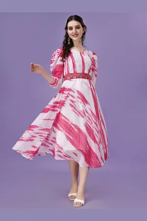 BAESD Women Tie and Dye Puff Sleeves Fit & Flare Dress