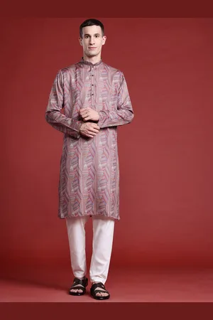 MANQ Ethnic Motifs Printed Mandarin Collar Pure Cotton Straight Kurta