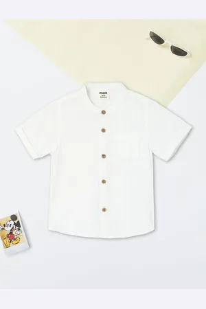 Max Collection Boys Band Collar Solid Cotton Casual Shirt