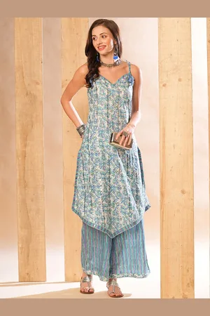 Globus Women Allover Floral Printed Asymmetric Kurta-Palazzos Set