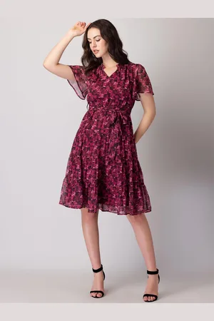 BAESD Floral Printed women Flared Sleeve Georgette Fit & Flare Dress