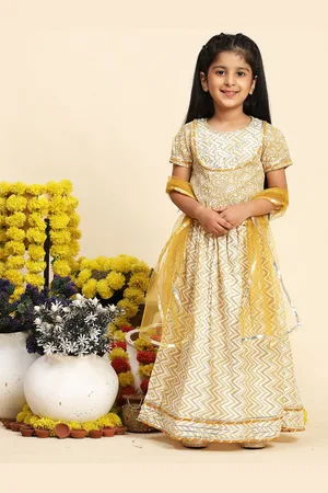 Cutiekins Girls Printed Ready to Wear Cotton Lehenga & Blouse With Dupatta