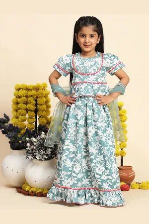 Cutiekins Girls Printed Ready to Wear Cotton Lehenga & Blouse With Dupatta