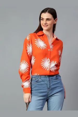 KOTTY Women Comfort Spread Collar Graphic Printed Cotton Oversized Casual Shirt