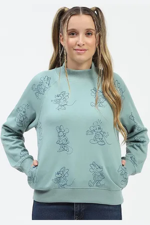 MADAME Women Graphic Printed High Collar Cotton Pullover Sweatshirt