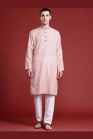 MANQ Geometric Printed Mandarin Collar Pure Cotton Straight Kurta