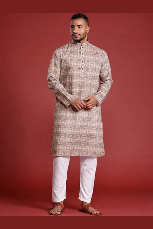 MANQ Floral Printed Mandarin Collar Pure Cotton Straight Kurta
