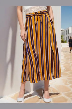 Rare Fashion Women Striped A-Line Midi Skirt