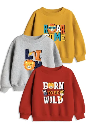 Minicult Unisex Kids Pack Of 3 Typography Printed Round Neck Cotton Pullover Sweatshirts
