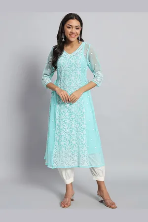 akheri Women Embroidered Chikankari Georgette Kurta