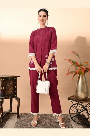 Kalini Pure Cotton Floral Embroidered Tunic Top With Trouser