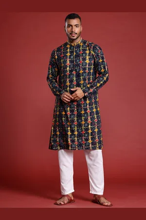 MANQ Bandhani Printed Mandarin Collar Pure Cotton Straight Kurta