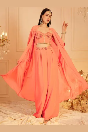indo street Embroidered Top, Palazzo With Shrug Co-Ords