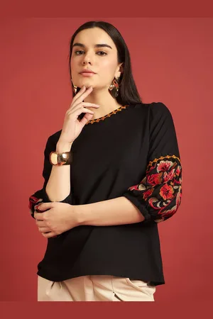 all about you Women Floral Embroidered Round Neck Top