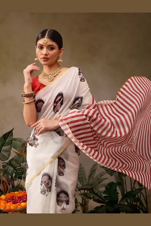 silk land Printed Zari Digital Print Saree With Blouse Piece