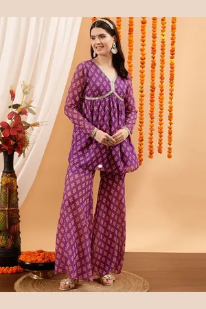 indo street Women Ethnic Motifs Printed Regular Kurti with Sharara