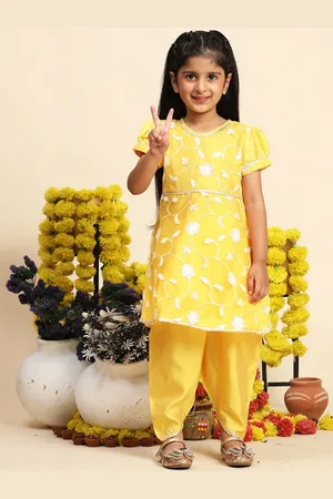 Cutiekins Girls Floral Embroidered Sequinned Net A-Line Kurta with Dhoti Pants