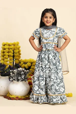 Cutiekins Girls Printed Gotta Patti Cotton Ready to Wear Lehenga & Blouse With Dupatta