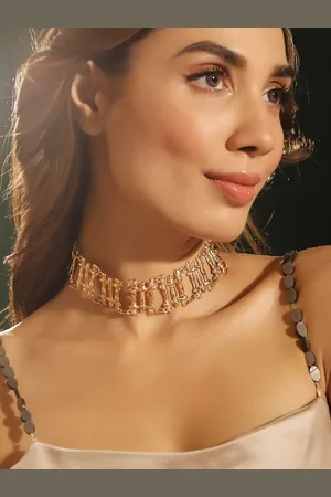 Priyaasi Gold-Plated Hammered Style Choker Pattern Necklace