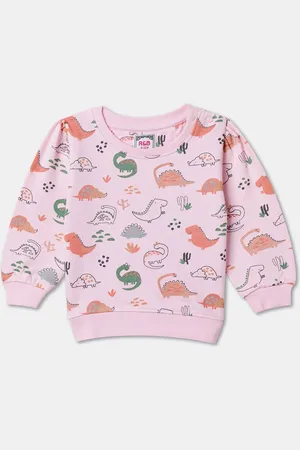 R&B Girls Graphic Printed Round Neck Cotton Pullover Sweatshirt