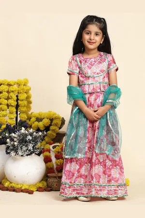 Cutiekins Girls Printed Cotton Ready to Wear Lehenga & Blouse With Dupatta