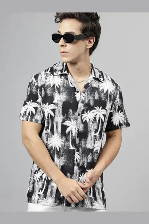 English Navy Men Tropical Printed Opaque Casual Resort Shirt