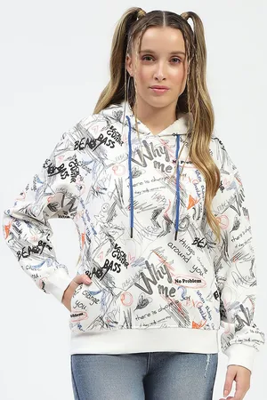 MADAME Women Typography Printed Hood Cotton Pullover Sweatshirt