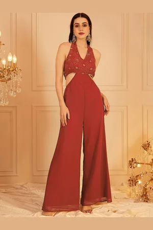 indo street Halter Neck Basic Jumpsuit with Embellished