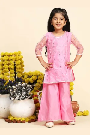 Cutiekins Girls Ethnic Motifs Embroidered Sequinned Straight Kurta With Palazzos