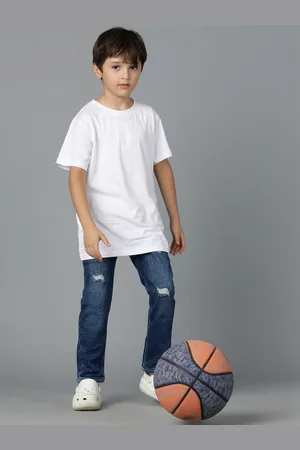 TALES & STORIES Boys Blue Slim Fit Mildly Distressed Light Fade Stretchable Jeans