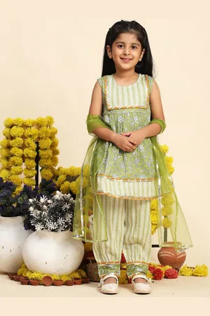 Cutiekins Girls Floral Printed Gotta Patti A-Line Kurta with Salwar & Dupatta