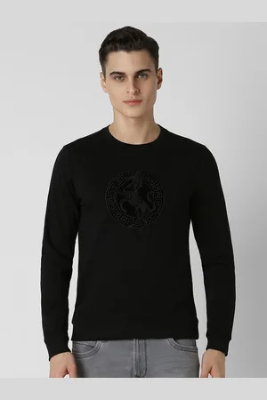 V Dot Men Solid Graphic Embroidered Round Neck Sweatshirt