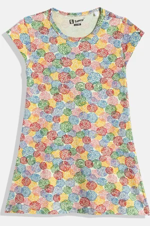 Eteenz Girls Floral Printed Cap Sleeves Pure Cotton A-Line Dress