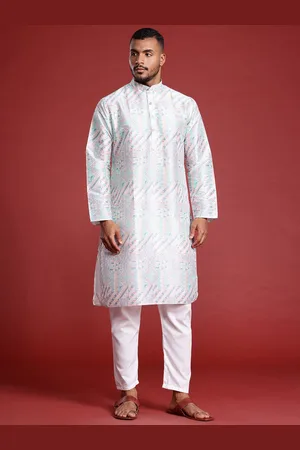 MANQ Geometric Printed Mandarin Collar Pure Cotton Straight Kurta