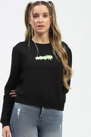 MADAME Women Solid Round Neck Cotton Pullover Sweatshirt